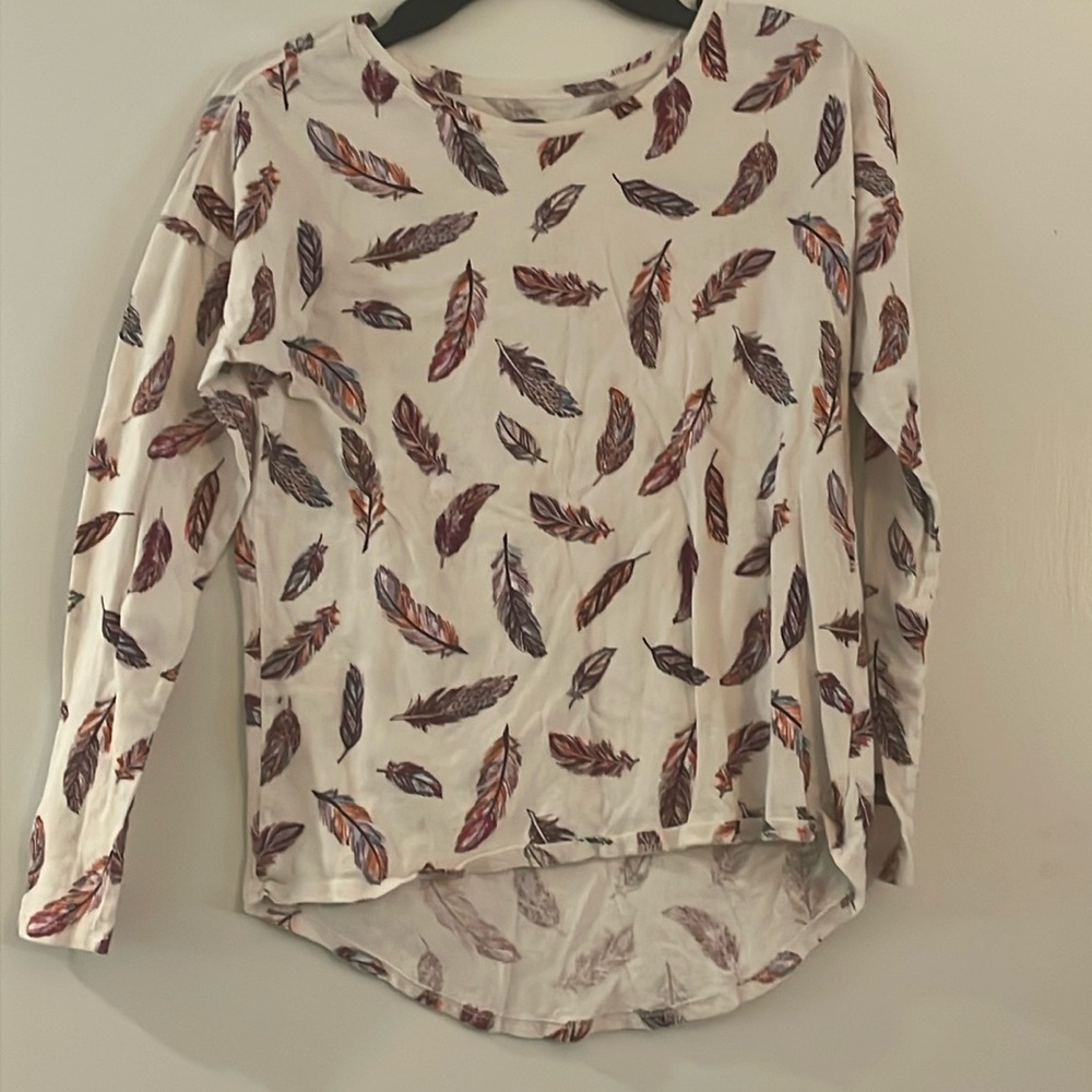 Youth XL/14 white long sleeve with feathers